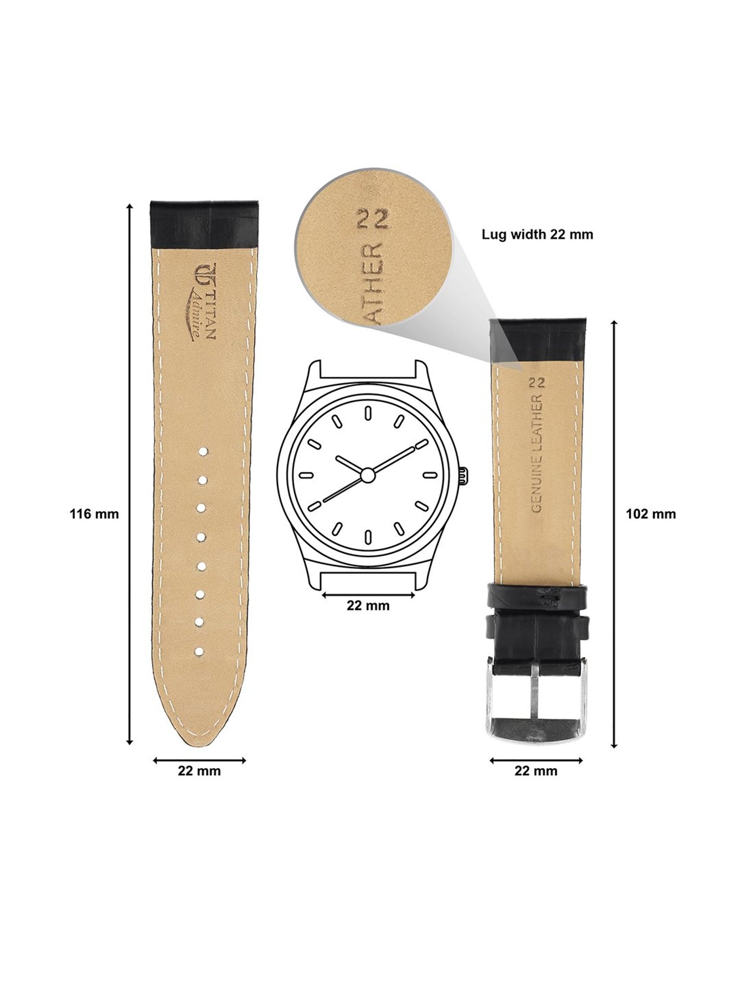 Titan 24 mm Tan Genuine Leather Strap for Men