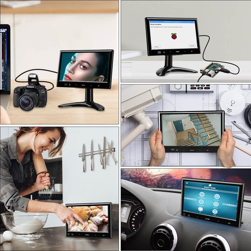 10''LCD Monitor 140&deg;for Car Office Home Security HDMI VGA with Remote Control