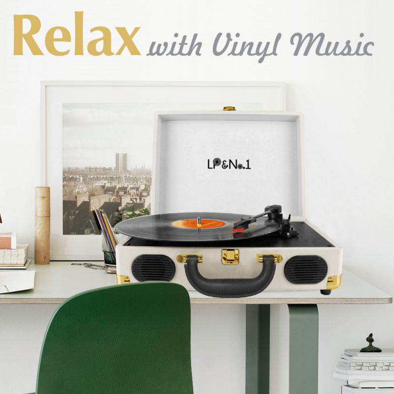 LP&No.1 Portable Suitcase Turntable with Stereo Speaker,3 Speeds Belt-Drive Vinyl Record Player Blue