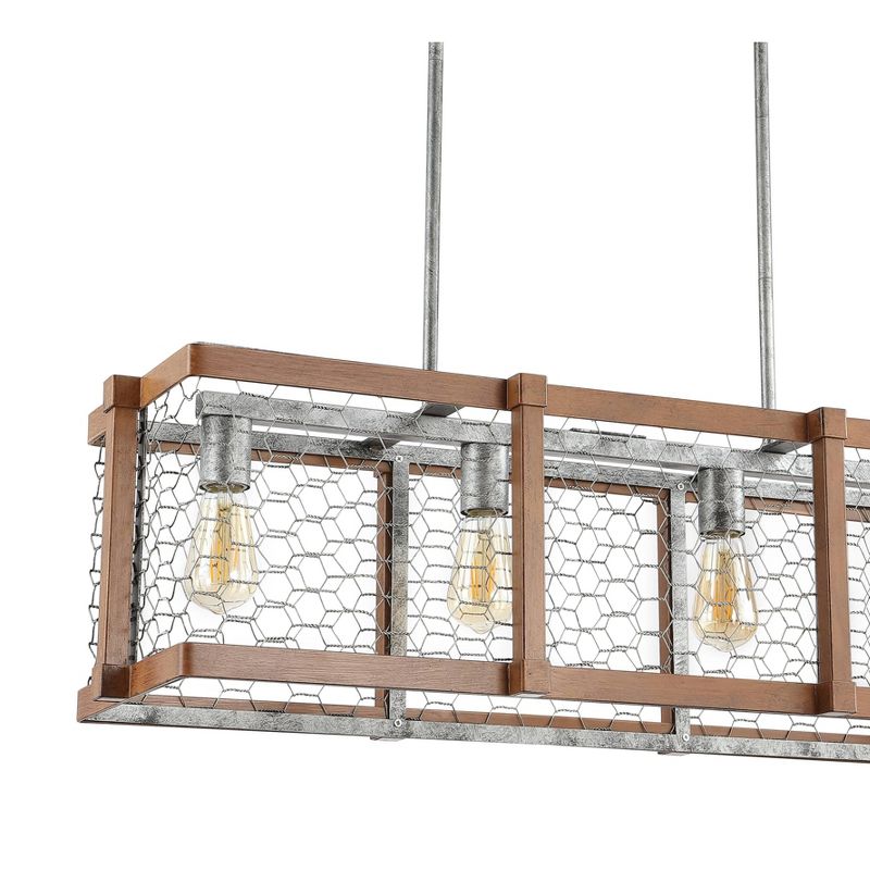 34.5" 4-Light LED Adjustable Iron Gaines Rustic Industrial Pendant Brown/Silver - JONATHAN Y