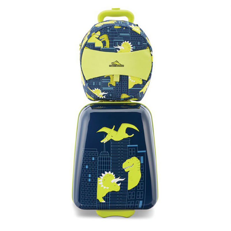 High Sierra Teddy Buddy 2 Piece Luggage Set with Wheels on Hard Rolling Suitcase & Carry Backpack Bag for Boy or Girl Toddler Kids Travel, Blue