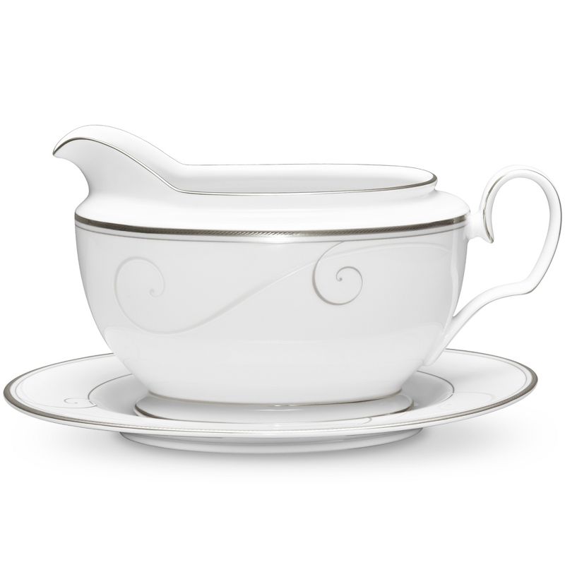 Noritake Platinum Wave Gravy Boat with Tray