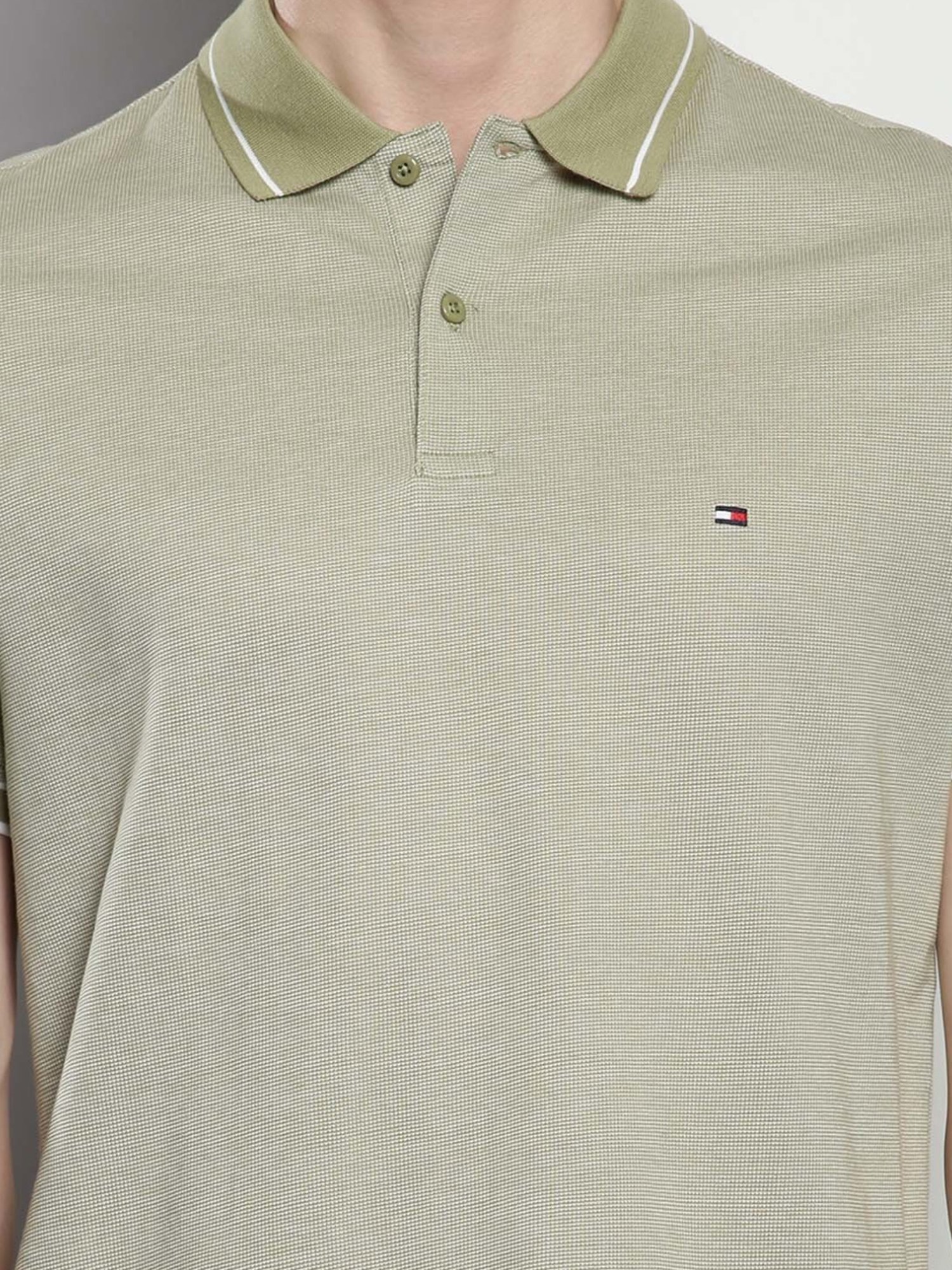 Tommy Hilfiger Faded Olive & Ecru Regular Fit Polo T-Shirt
