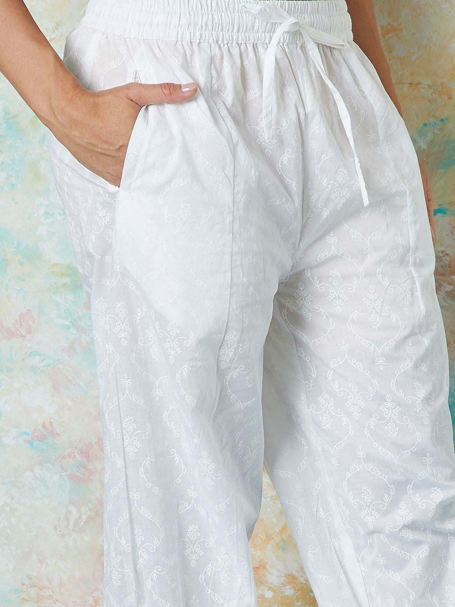 Melange by Lifestyle Off-White Cotton Printed Pants