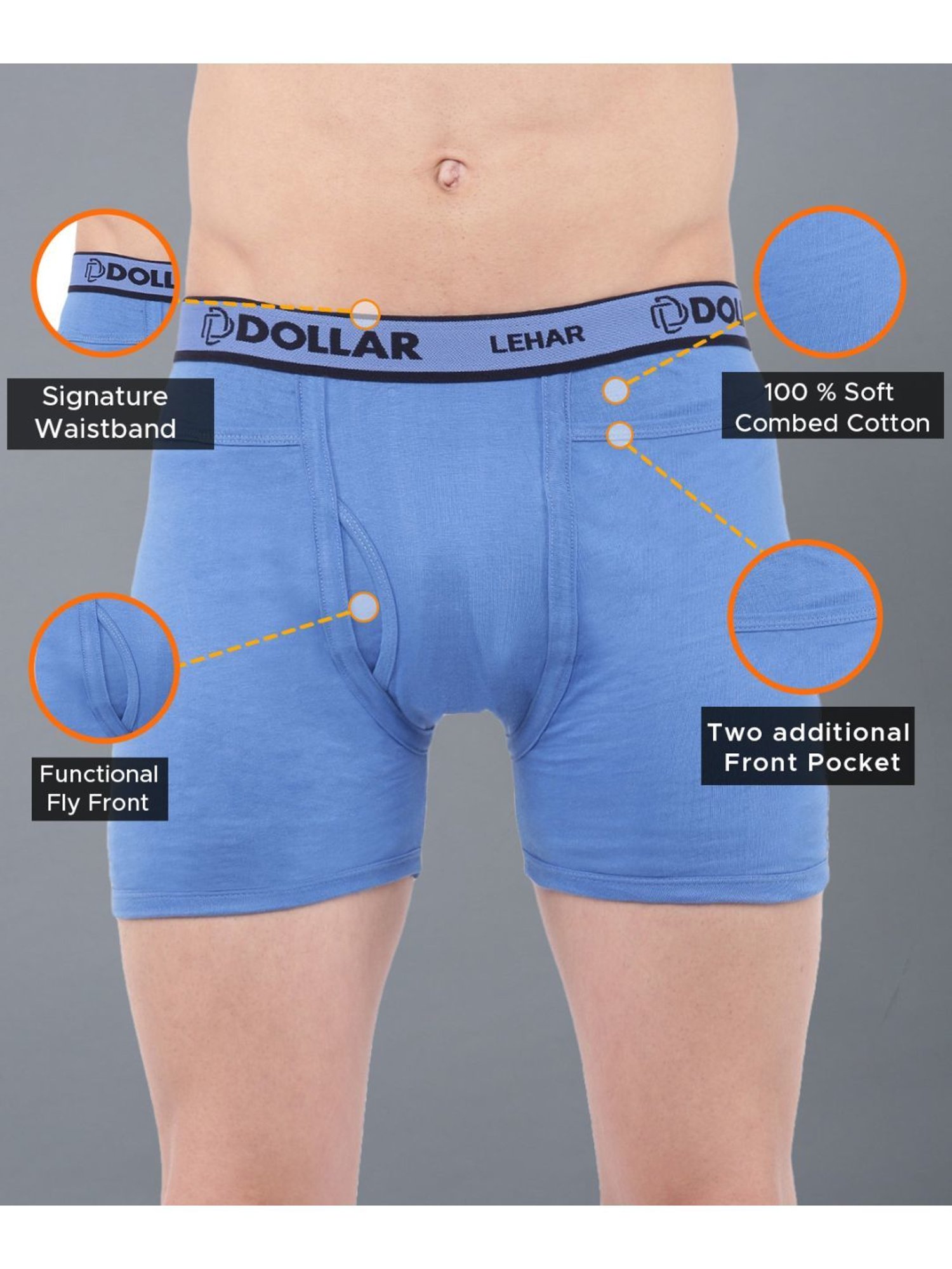 Dollar Lehar Assorted Cotton Regular Fit Trunks - Pack Of 7
