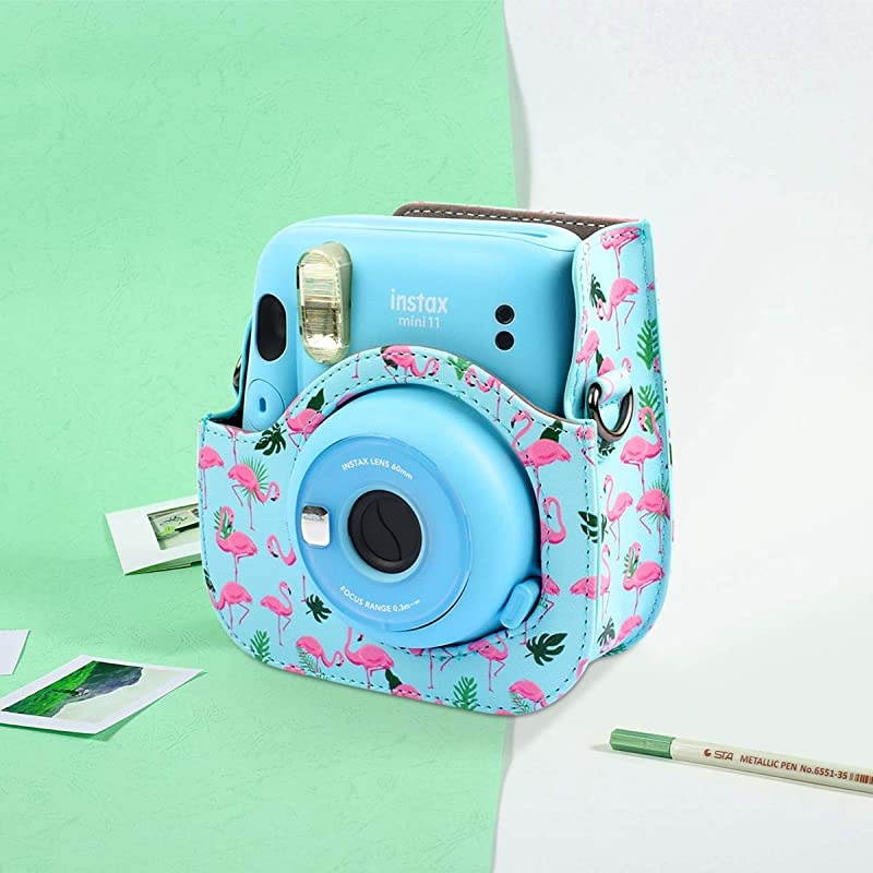 Portable Case Compatible with Fujifilm Instax Mini 11 Instant Camera with Accessories Pocket and Adjustable Strap. (Flamingo)