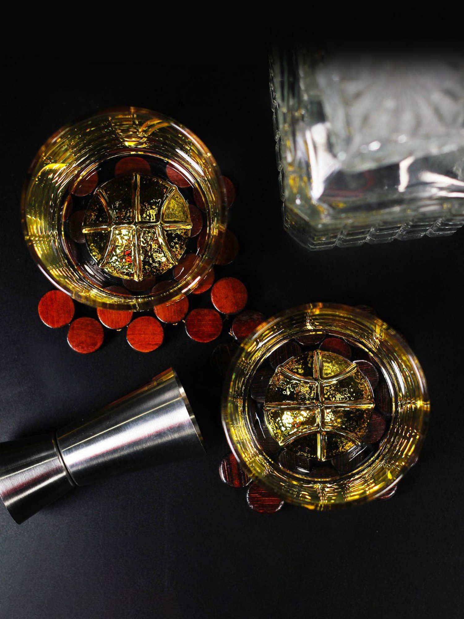 Melbify Gold Basket Ball Transparent Whiskey Glass 300ml - Set of 2