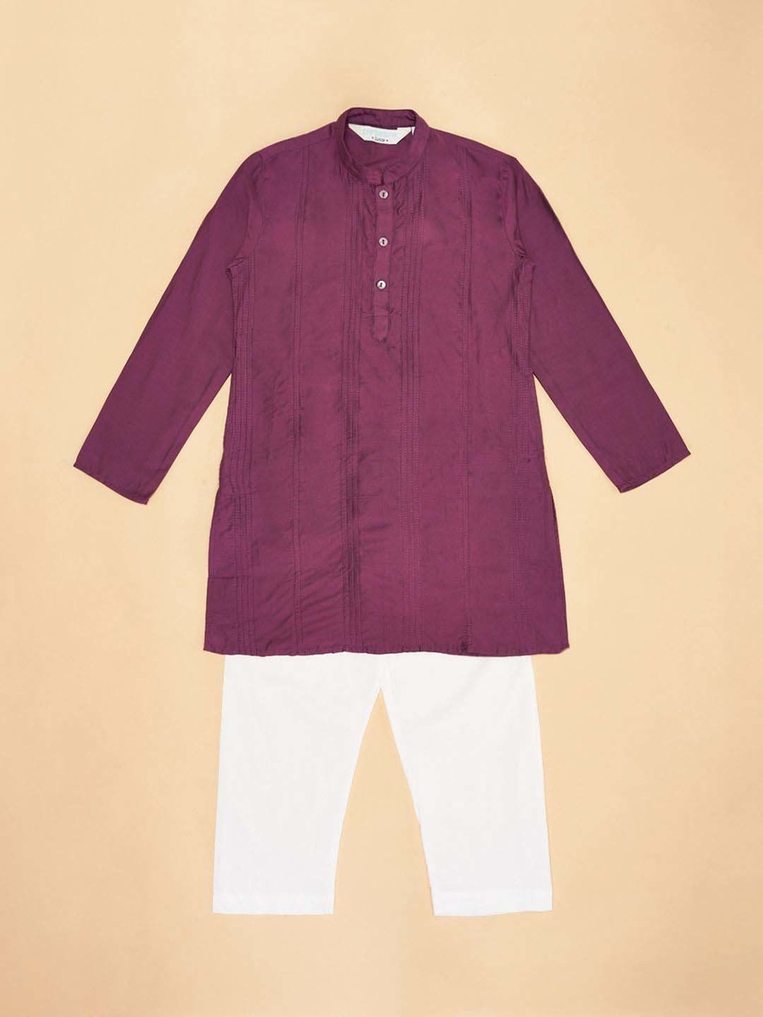 Indus Route by Pantaloons Kids Purple & White Cotton Embroidered Full Sleeves Kurta Set