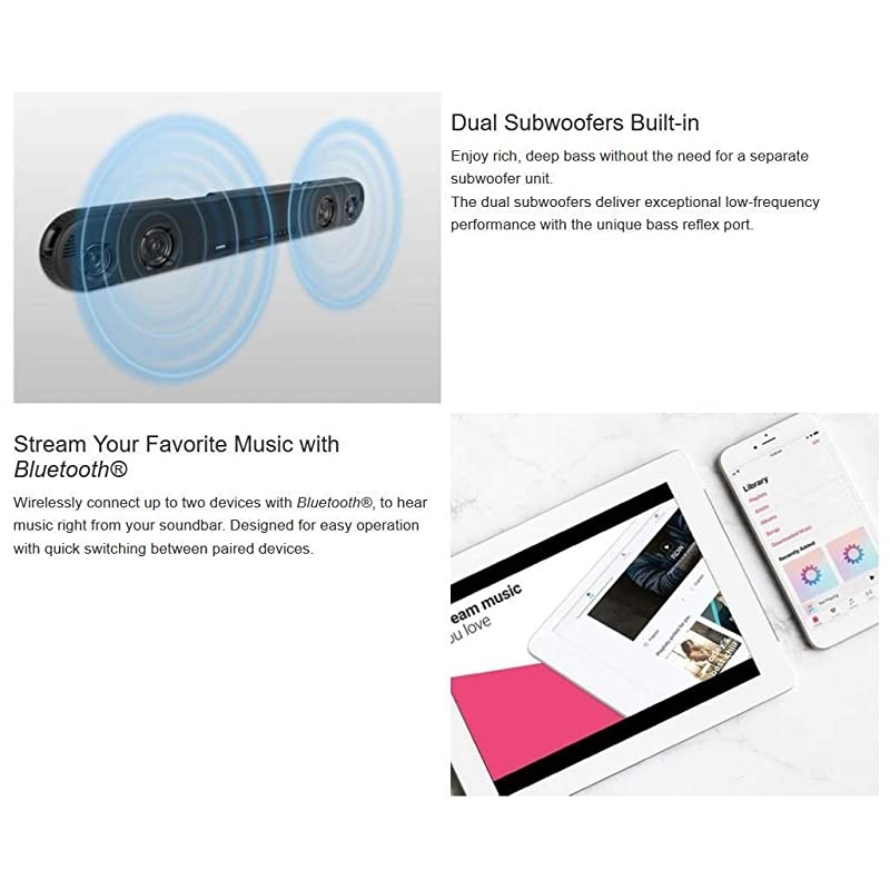 Bluetooth Soundbar with Dual Builtin Subwoofers Black 35quot Renewed