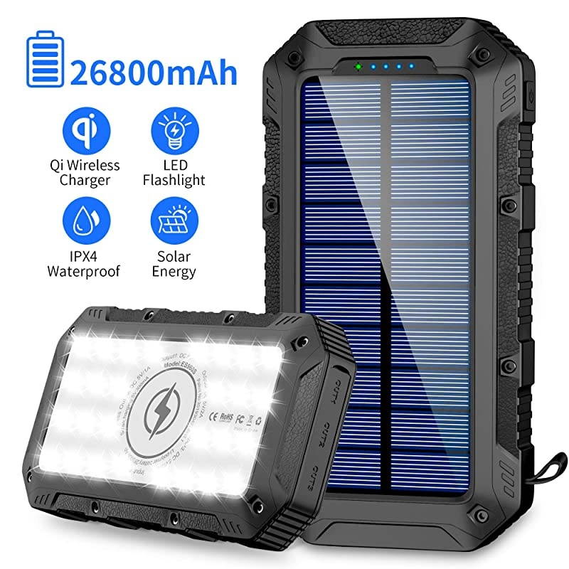 Charger 26800mAh,Wireless Portable Power Bank Panel Charger with 28 LEDs and 4 Outputs External Backup Battery Huge Capacity Phone Charger for Camping Outdoor for iOS Android