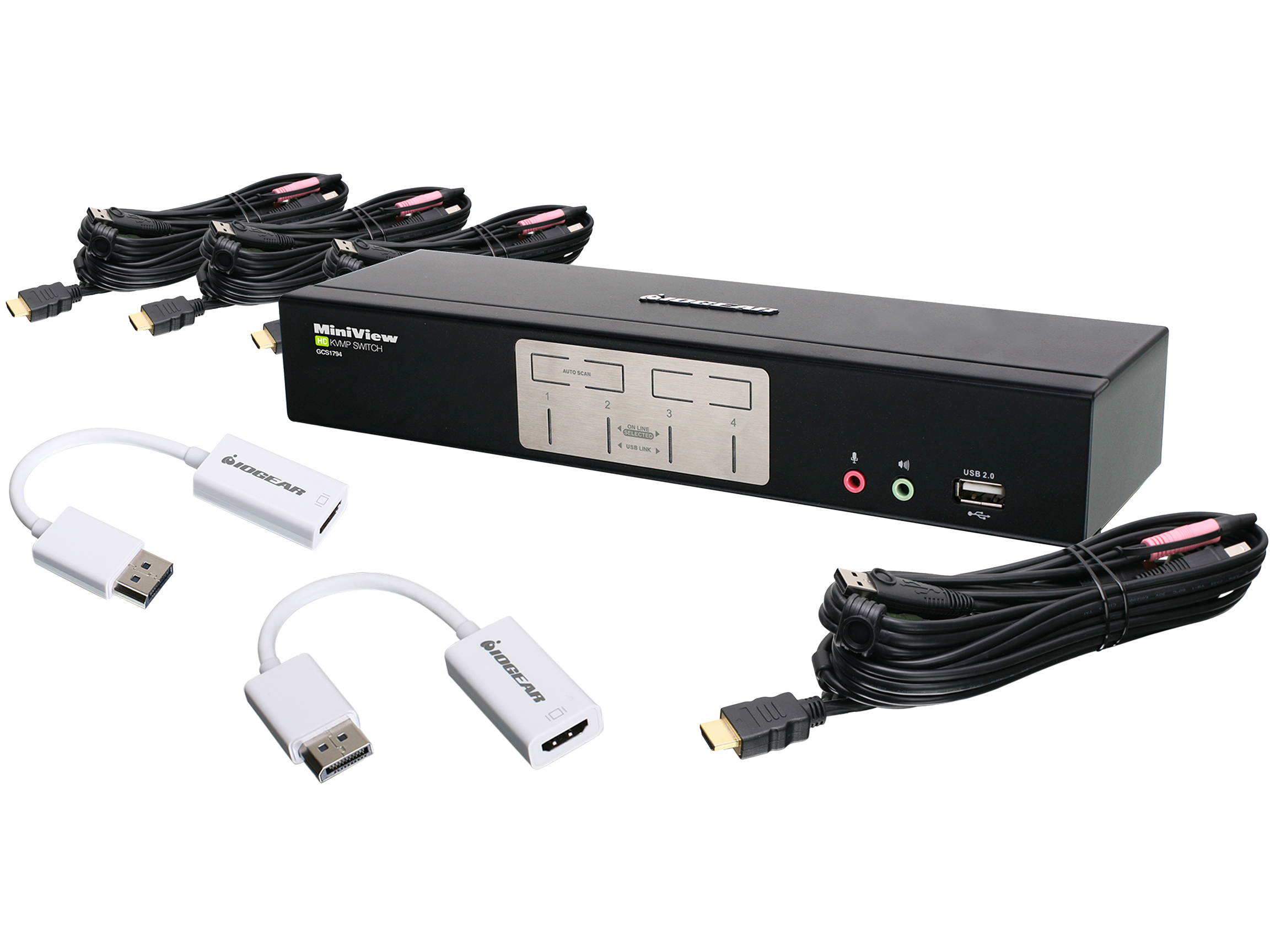 IOGEAR GCS1794DPKIT&nbsp;4-Port HDMI and DisplayPort KVMP Kit with USB Hub and Audio