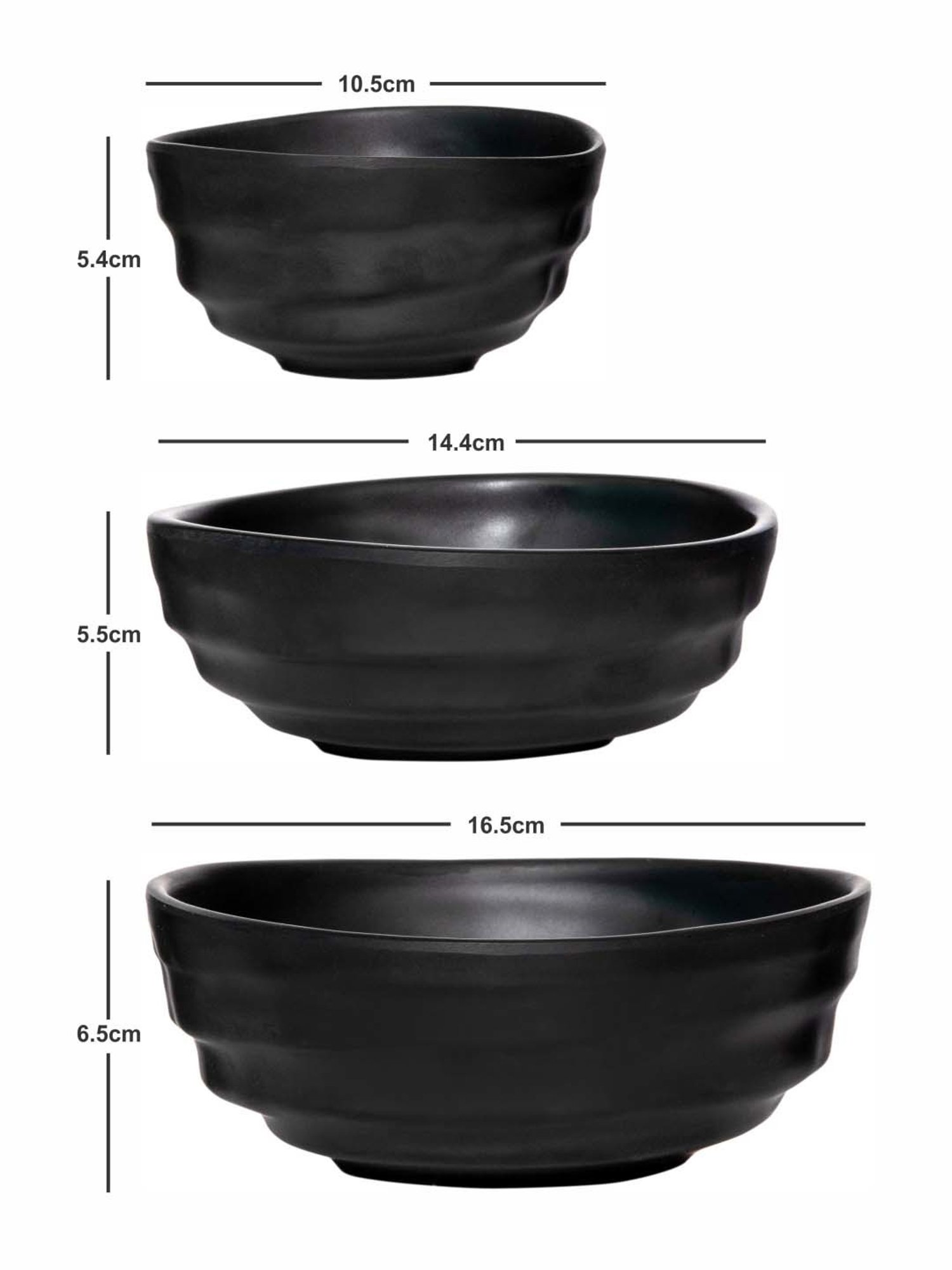 Servewell Persian Black Melamine Matte 3 Serving Bowls