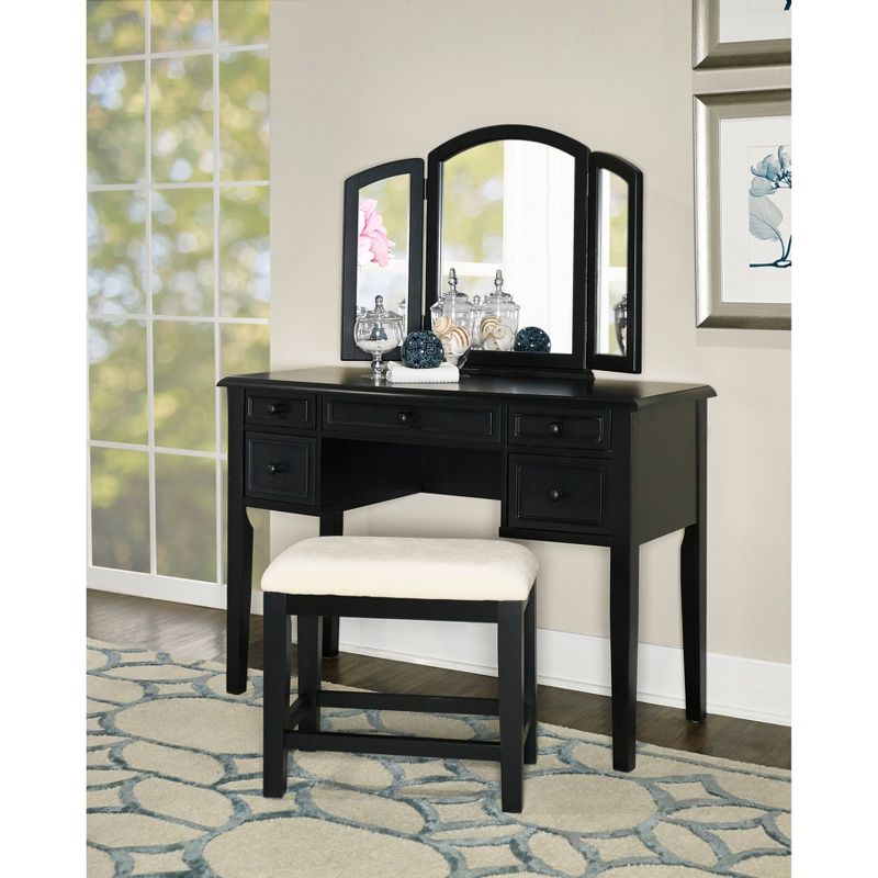 Simone Vanity Mirror & Bench Antique Black - Powell Company