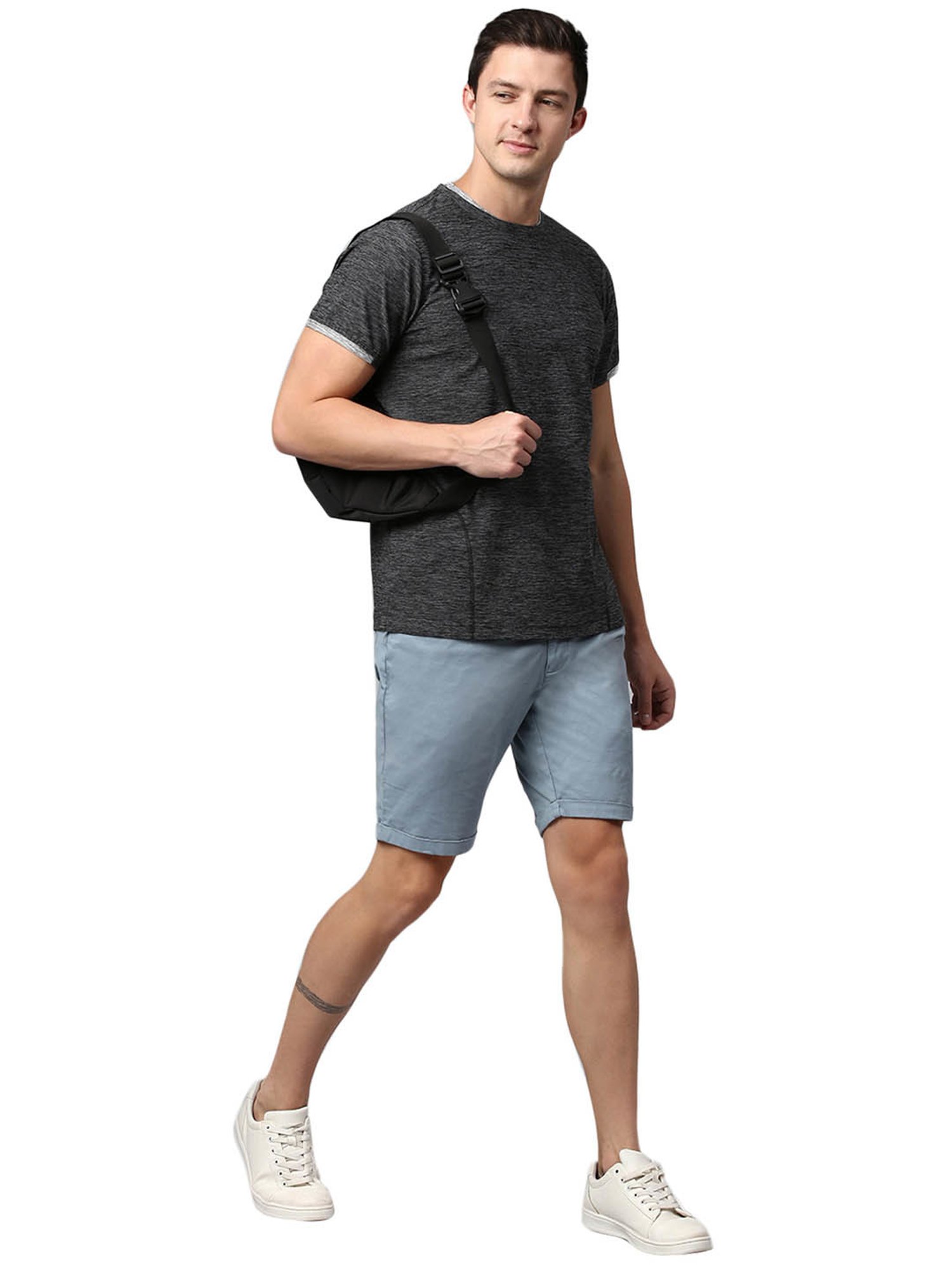 Slowave Dark Grey Regular Fit Self Design T-Shirt