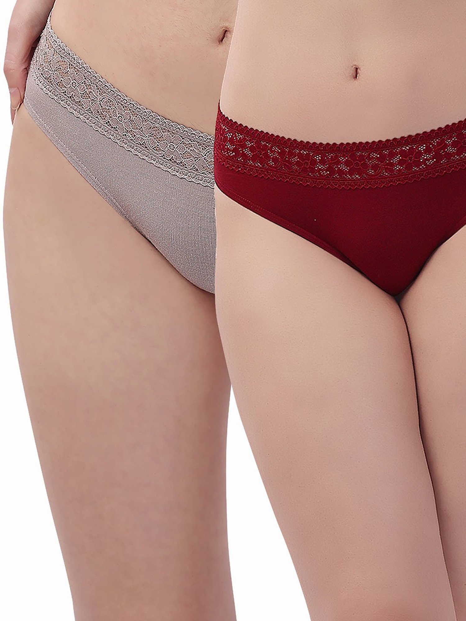 Soie Maroon & Light Brown Lace Hipster Panty - Pack of 2