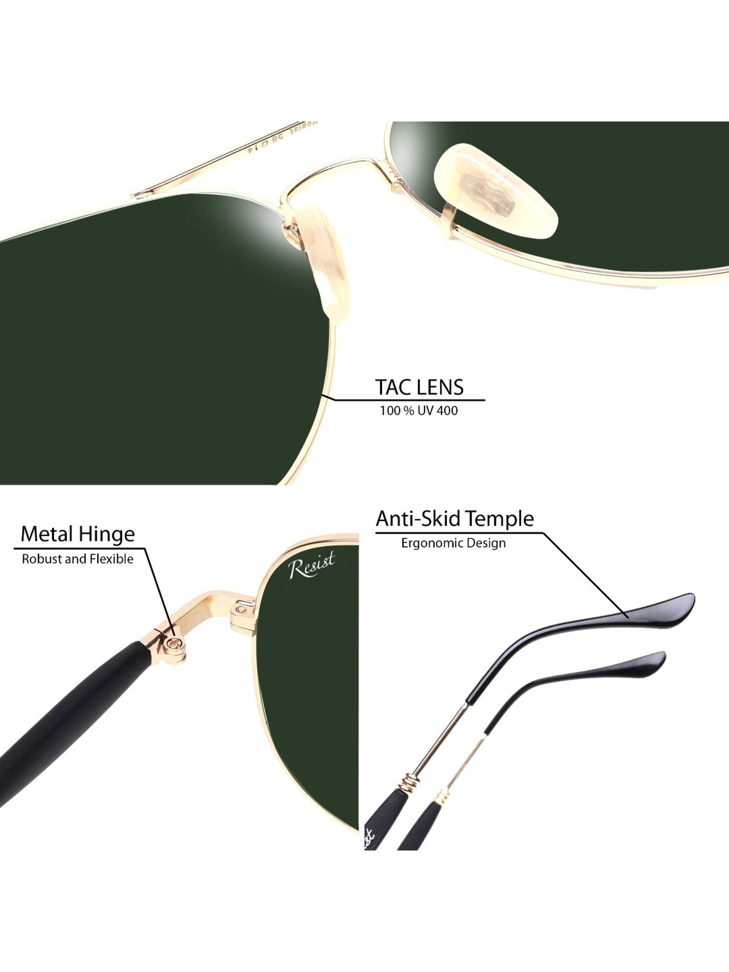 Resist Eyewear Green Aviator Unisex Sunglasses