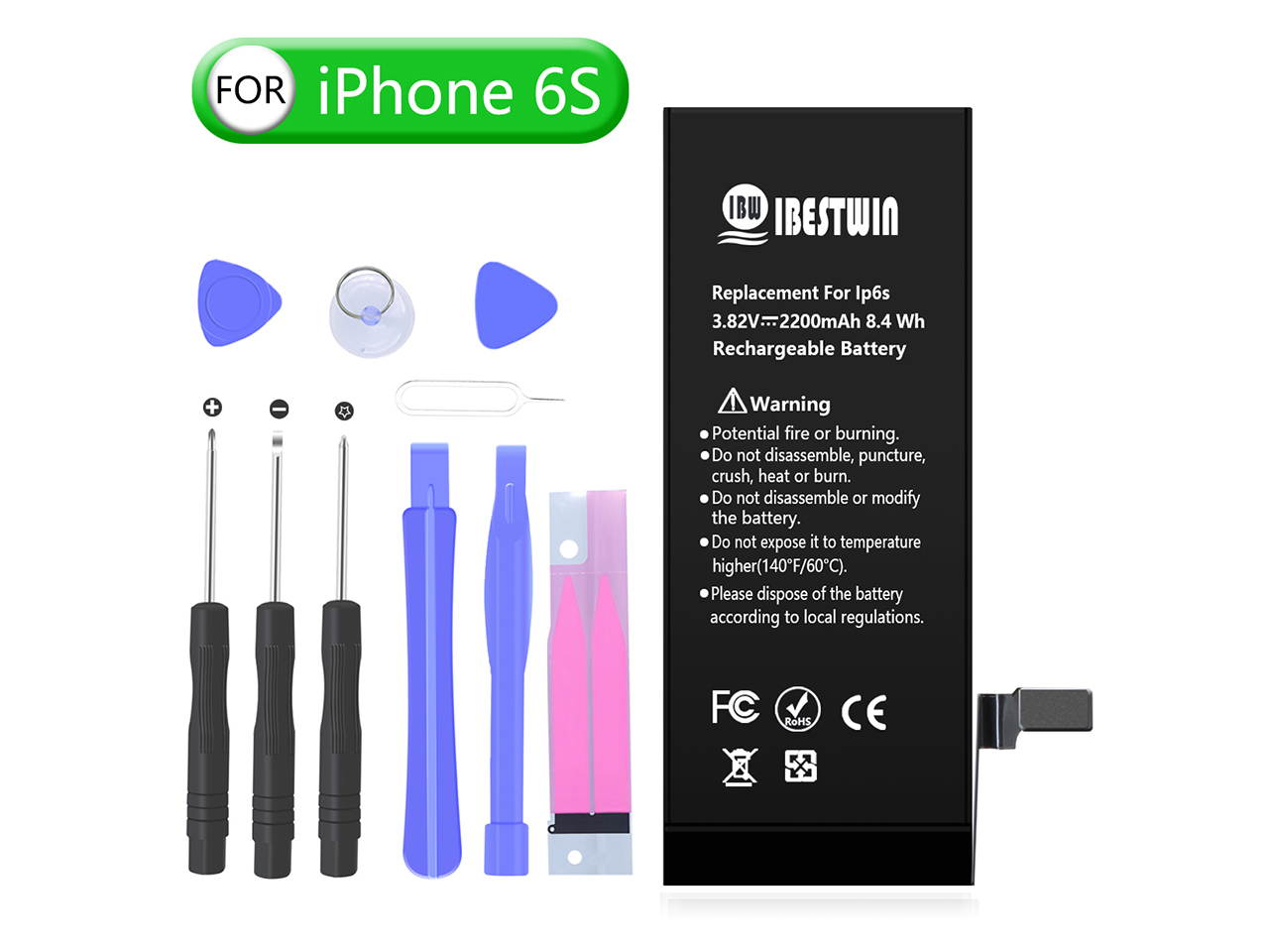 IBESTWIN 2200mAh Upgrade Replacement Battery for iPhone 6s with Tool kit Adhesive and Instruction, High Capacity Battery 0 Cycle-3 Years Warranty