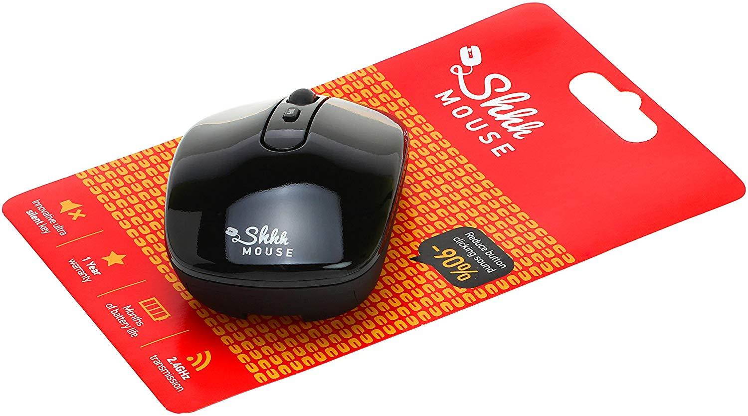 ShhhMouse Wireless Silent Noiseless Clickless Mobile Optical Mouse with USB Receiver & Battery, Portable & Compact, 3 Adjustable DPI Levels For Notebook, PC, Computer, Laptop, MacBook - Black