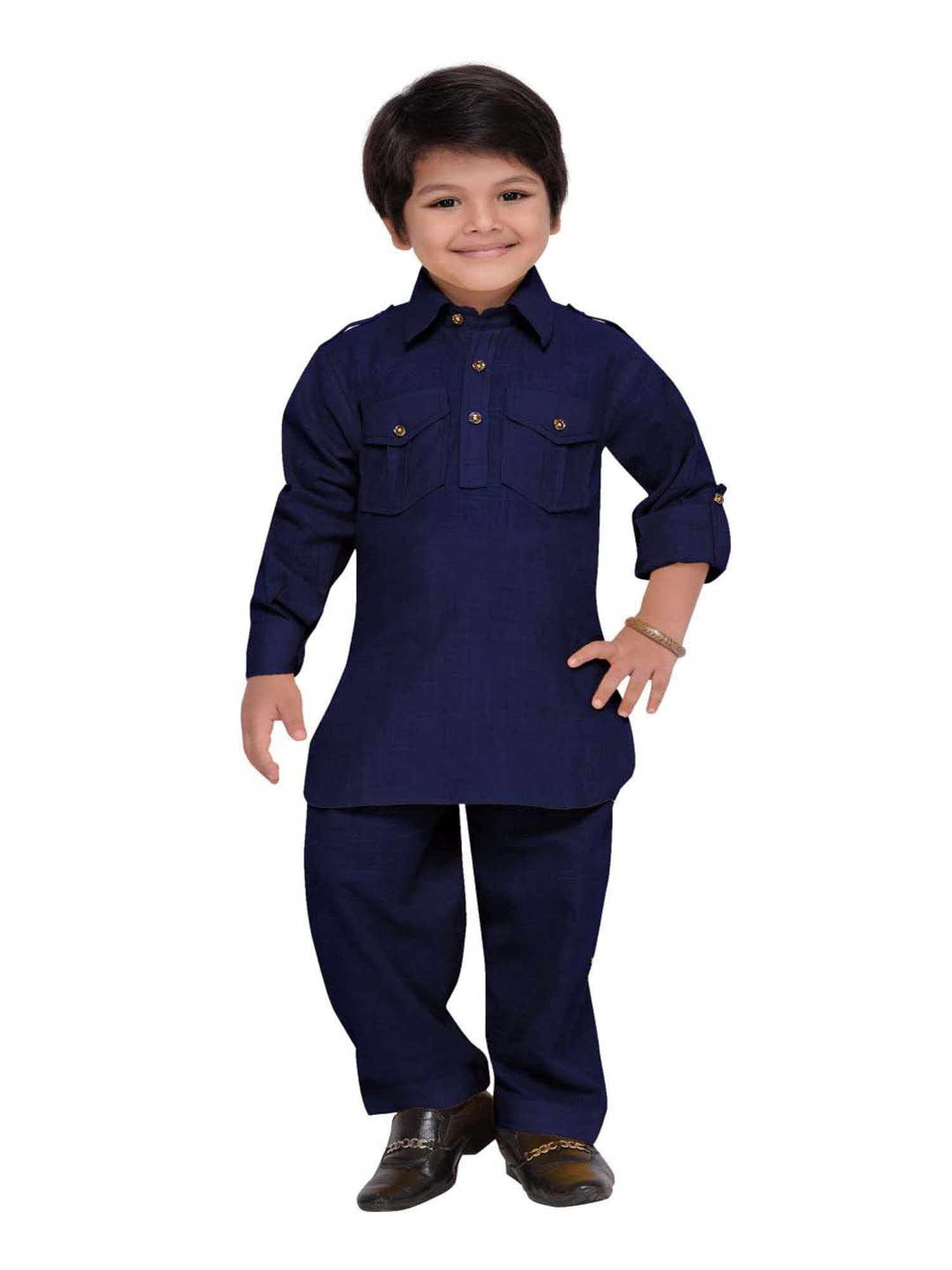 AJ Dezines Kids Blue Regular Fit Full Sleeves Kurta Set