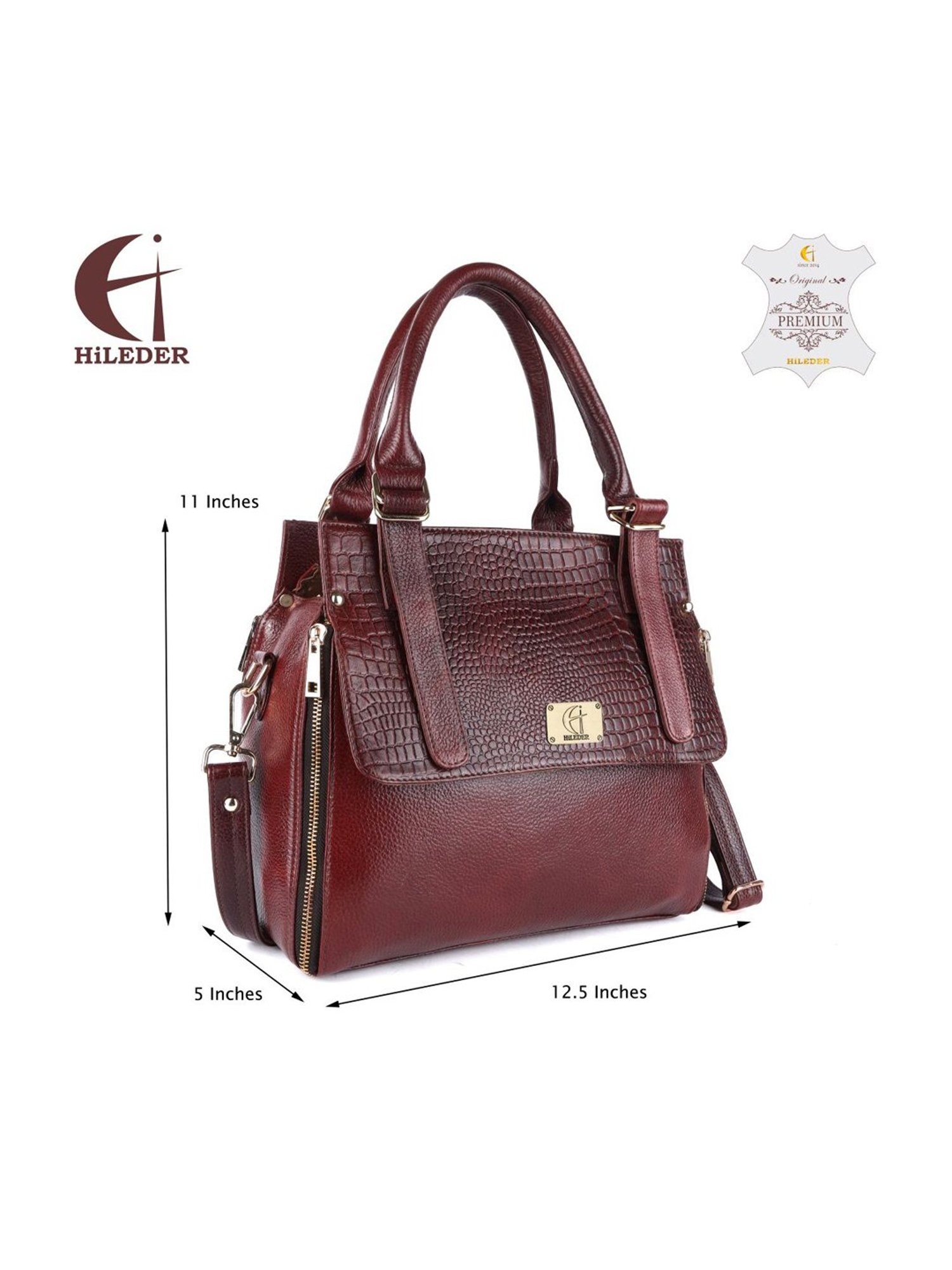 HiLEDER Brown Textured Medium Handbag