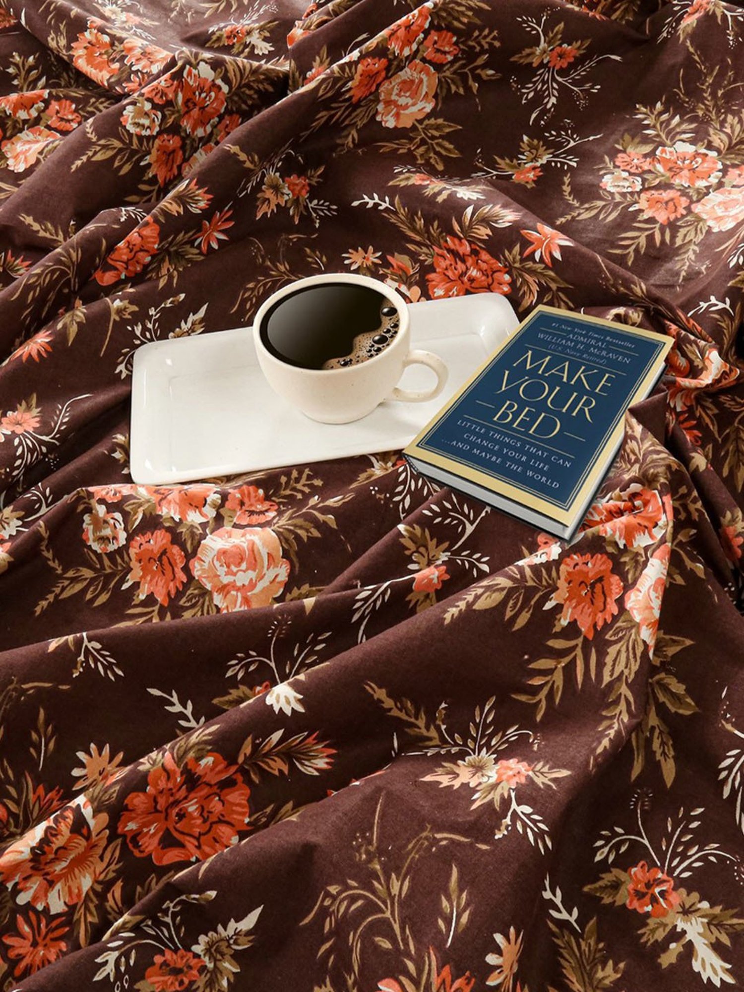 Swayam Dona Floral Brown 160 TC Cotton King Fitted Fitted Bedsheet with 2 Pillow Covers