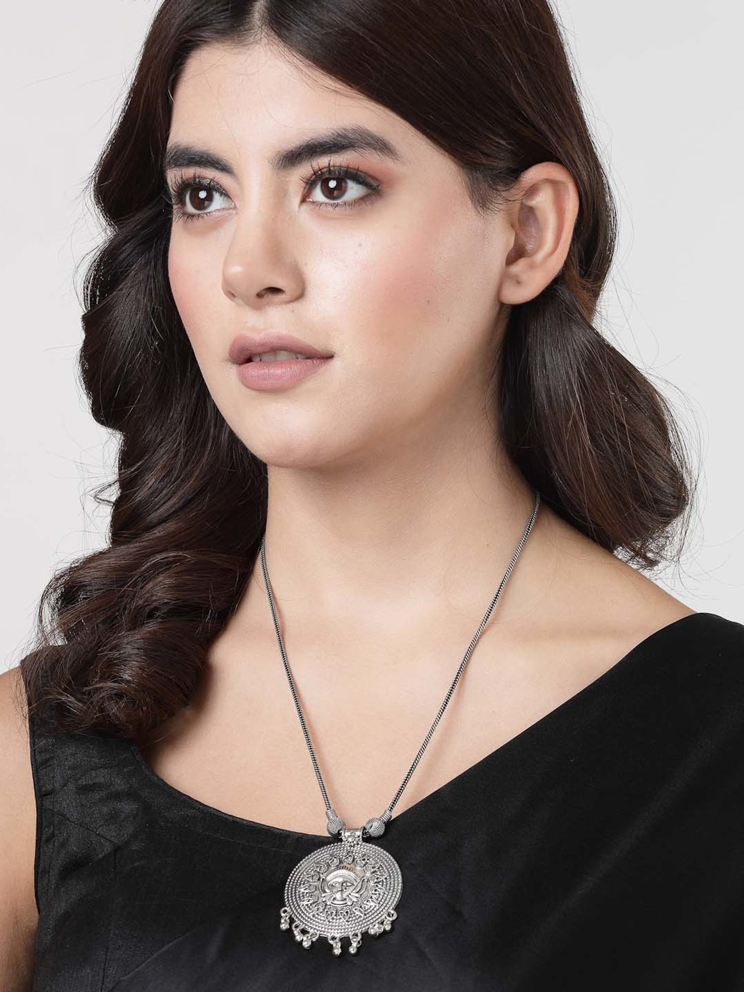 NVR Rhodium-Plated Oxidized Necklace for Women