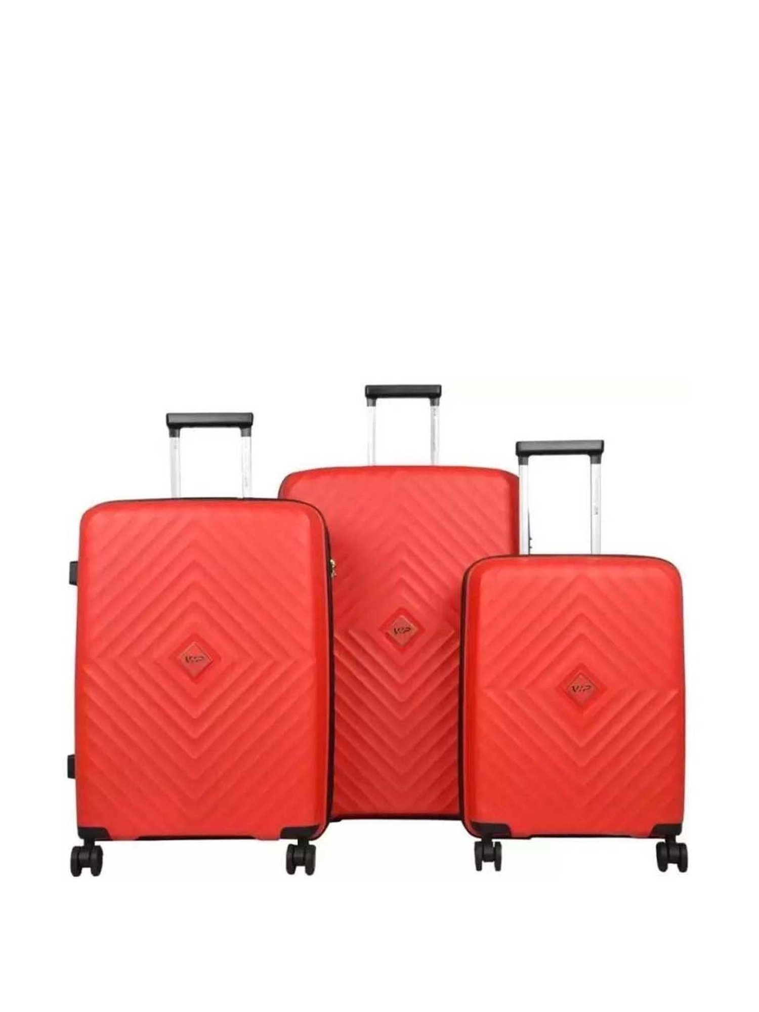 VIP Quad Red Textured Trolley Bag Pack of 3 - 53cms,63cms & 73cms