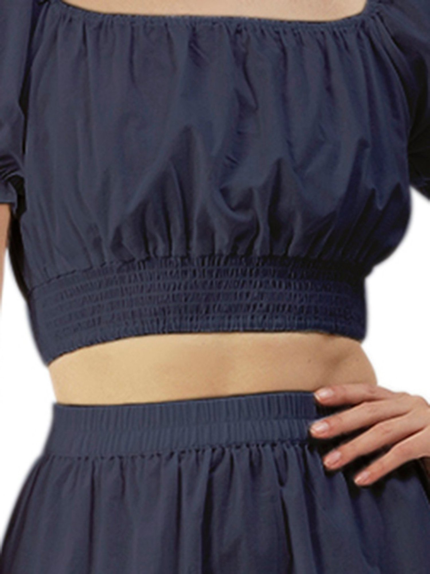 Moomaya Navy Regular Fit Crop Top With Skirt