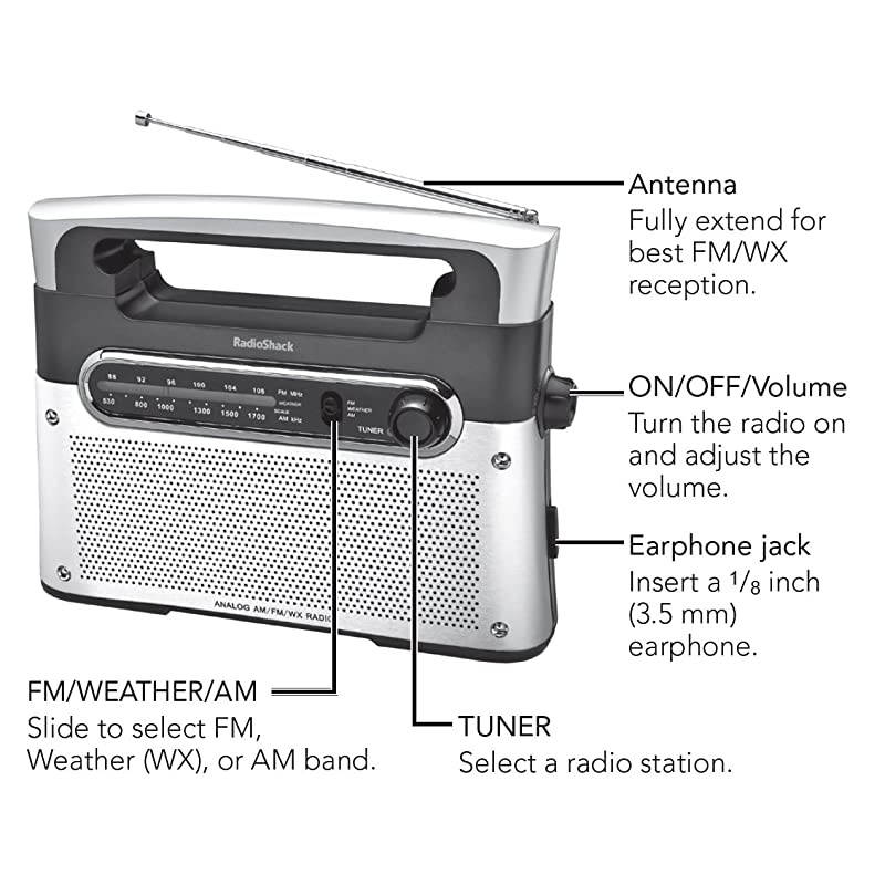 Portable Analog Tuning AMFMWeather Tabletop Radio