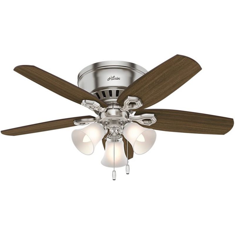 Hunter Fan Company Newsome Low Profile 42 Inch Ultra Quiet Ceiling Fan w/ 3 Energy Efficient LED Lights & Pull Chain Control, Brushed Nickel (2 Pack)