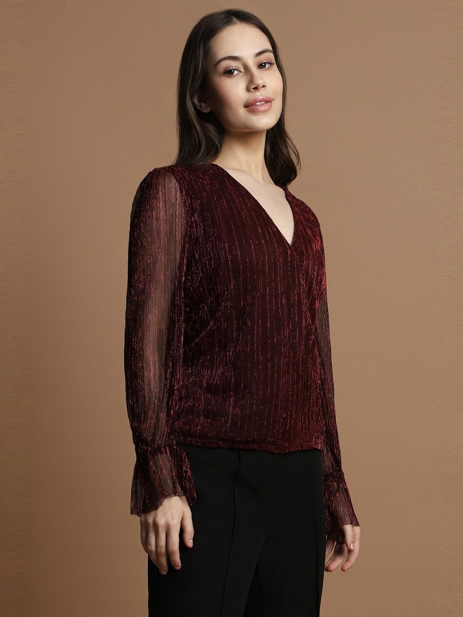 Allen Solly Maroon Striped Top
