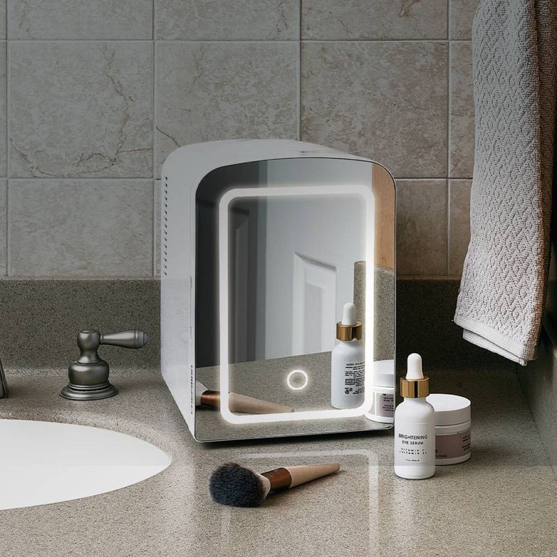 Mirror 0.52 cu ft LED Mini Fridge - White