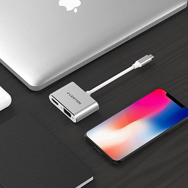 USBC to 4K HDMI VGA Dual Display Digital AV Adapter Compatible 2018 2019 MacBook Air iPad Pro MacBook Pro Thunderbolt 3 XPS 1315 Surface Book 2Go Chromebook More Silver