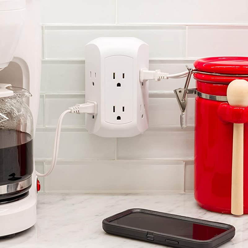 Pro 6 Outlet Sur Protector Adapter Spaced Tap Power Strip Charging Station Side Access White 43648