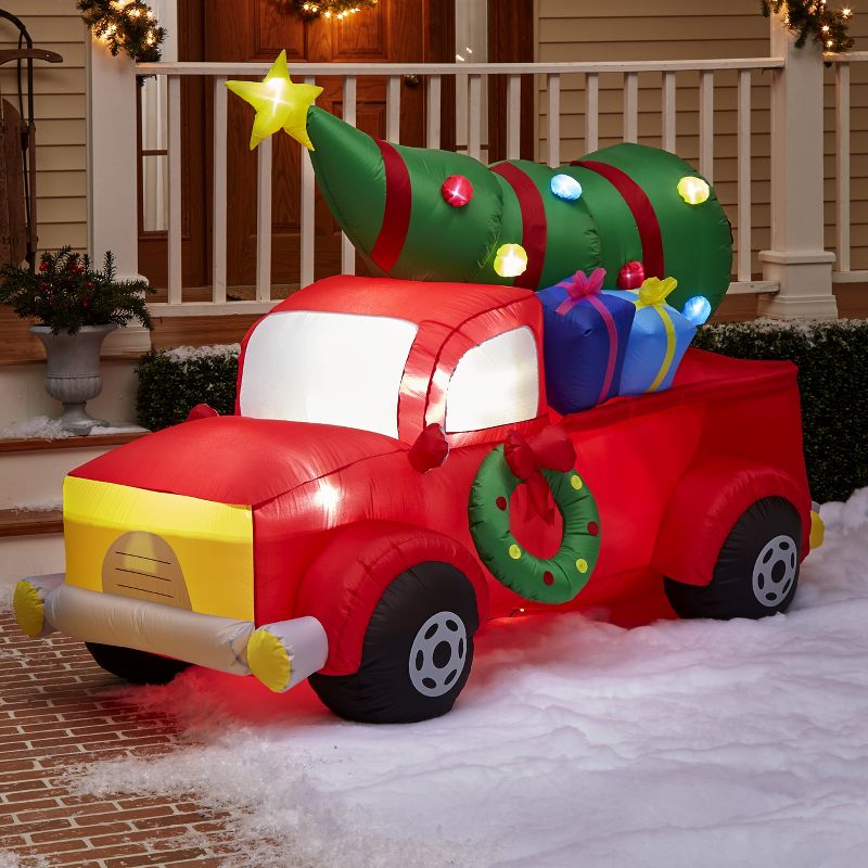Lakeside Inflatable Christmas Decoration - Outdoor Light Up Yard Decor - Red Truck