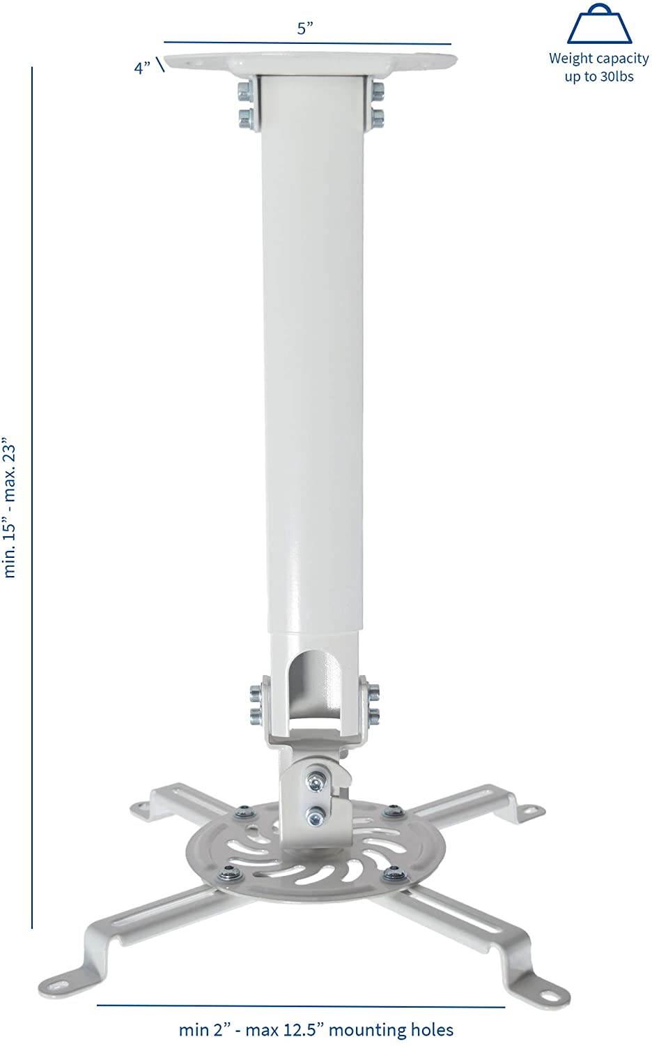 VIVO Universal Extending White Ceiling Projector Mount | Height Adjustable Projection (MOUNT-VP02W)