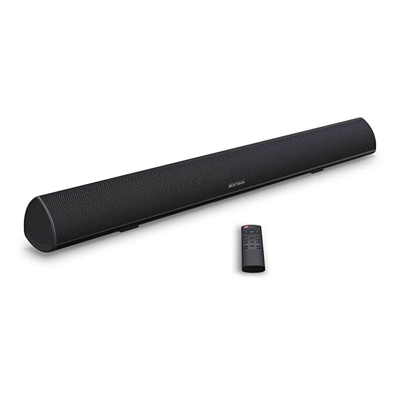 BESTISAN TV Sound Bar with Dual Bass Ports Wired and Wireless Bluetooth 50 Home Theater System 28 Inch Enhanced Bass Technology 3Inch Drivers Bass Adjustable Wall Mountable Dsp