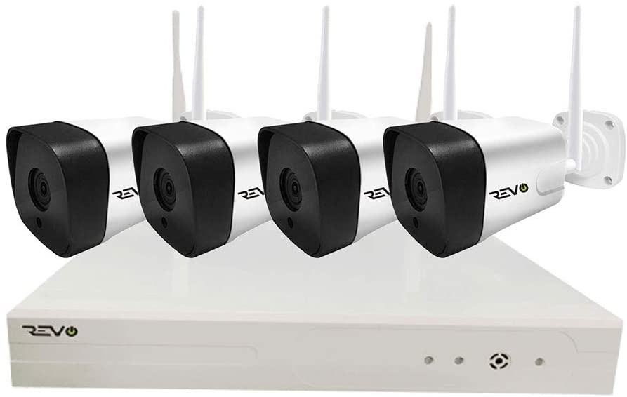 REVO America Wireless 4CH. Security System - 1TB HDD Full-HD Wi-Fi NVR, 4 x 720P Indoor/Outdoor Bullet Cameras - Remote Access Via Smart Phone, Tablet and Pc