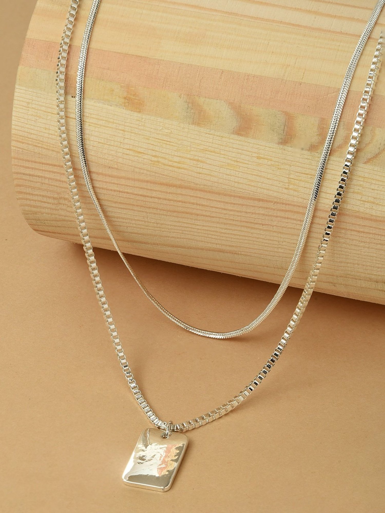 Bold By Priyaasi Men's Stylish Silver-Plated Dumbbell Pendant on a Trendy Chain