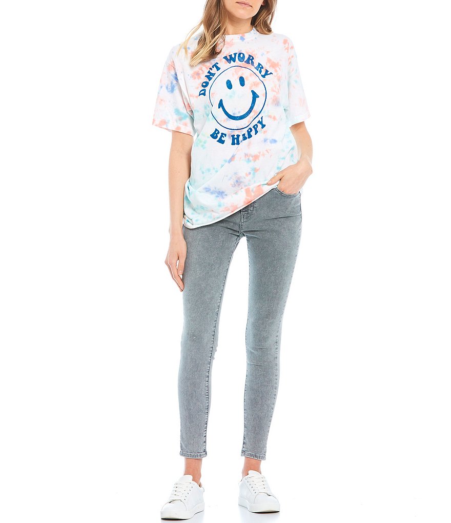 Junk Food Tie-Dye Be Happy Short Sleeve Graphic Tee