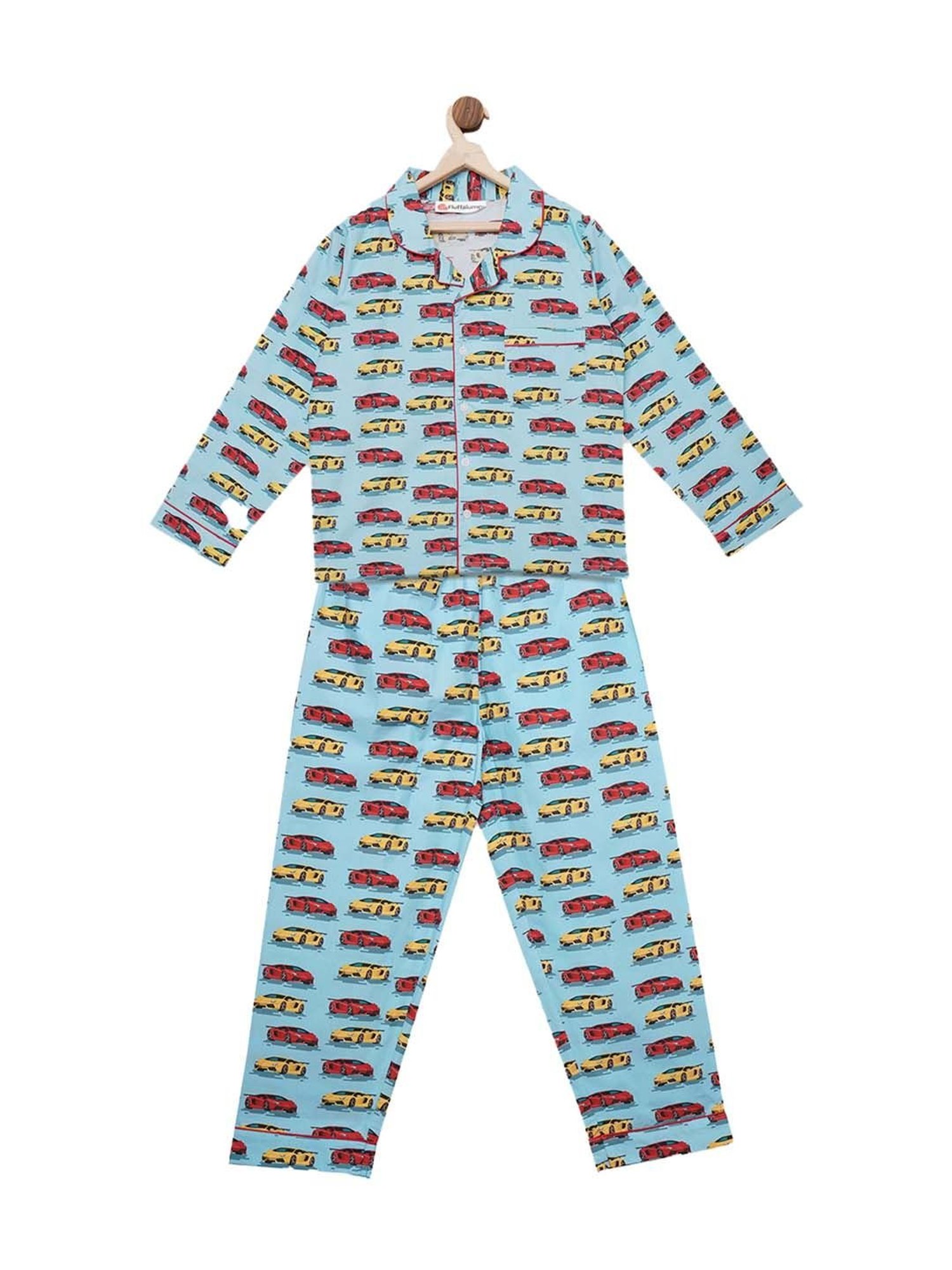 Fluffalump Boys Multicolor Cotton Printed Nightwear Top & Pants Set