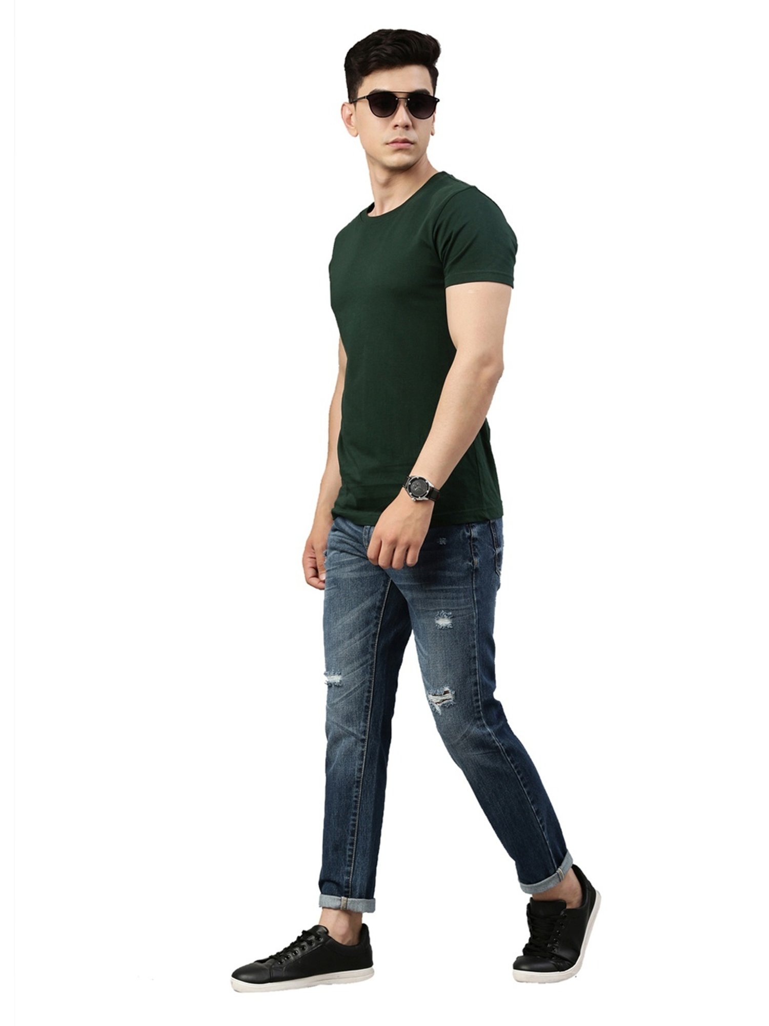 CINOCCI Blue Cotton Slim Fit Distressed Jeans