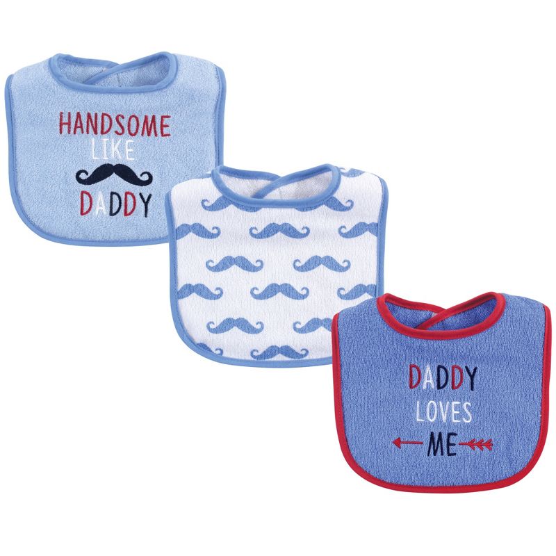 Luvable Friends Baby Boy Cotton Drooler Bibs with Fiber Filling 3pk, Blue Daddy, One Size