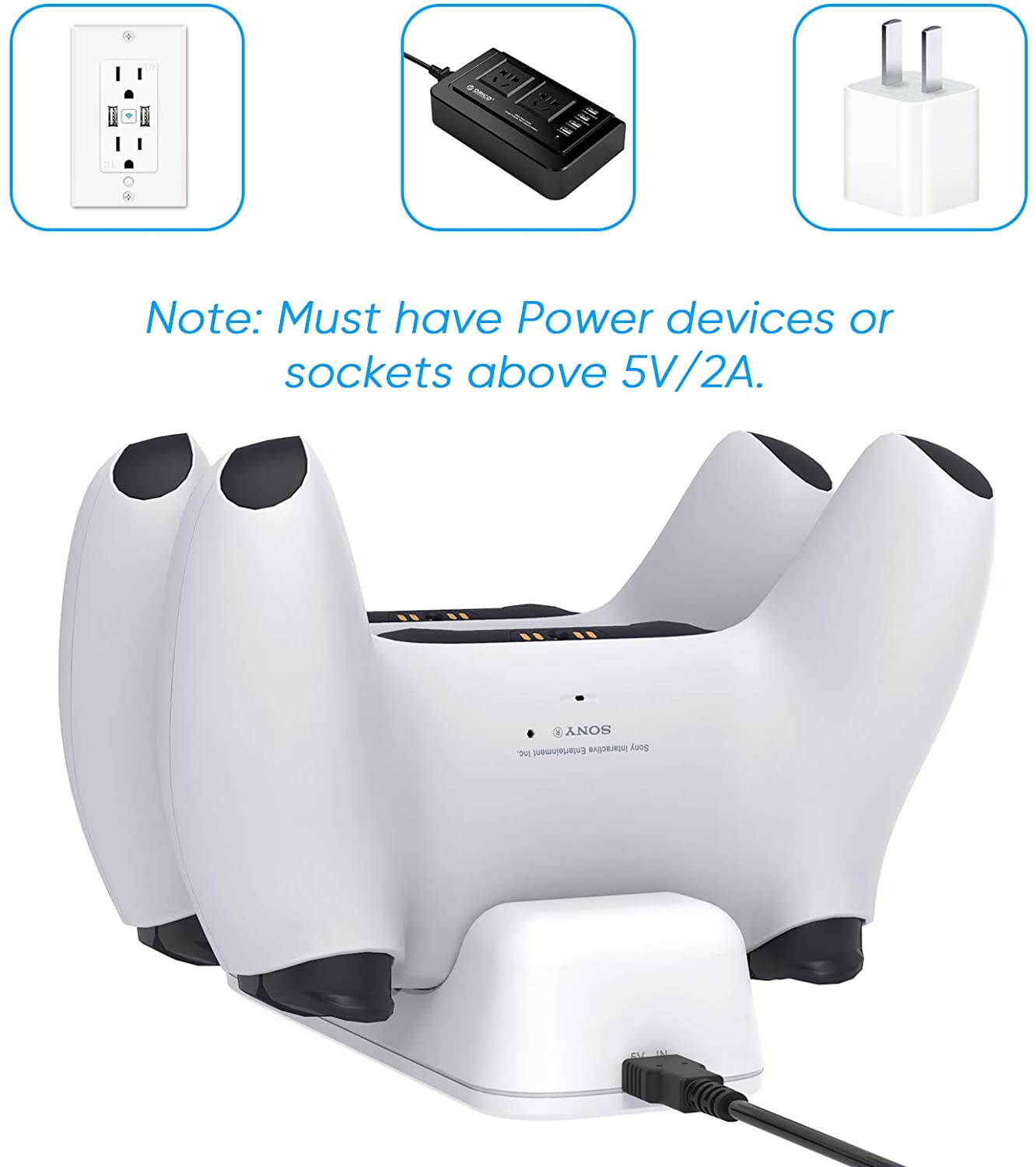 ROME CARE Newest PS5 DualSense Controller Charging Station,Dual USB Type C PS5 Controller Charger with LED Indicator, Charging Dock for Playstation 5 / PS5/ Controller, White