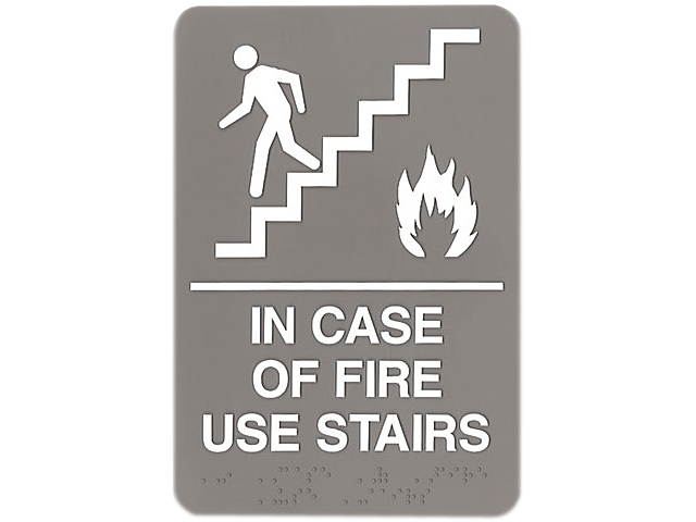 Headline Sign 5400 ADA Sign, 6 x 9, In Case of Fire Use Stairs, Gray