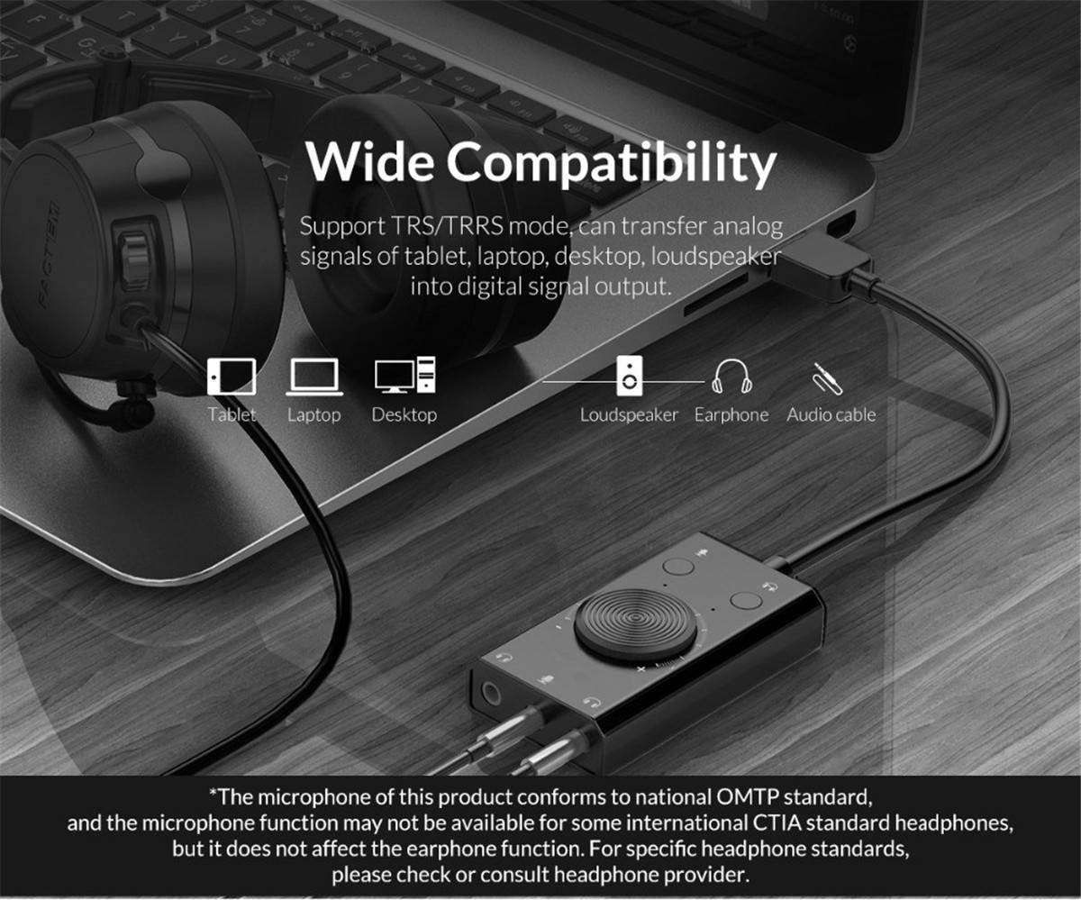 USB Sound Card, USB External Stereo Sound Adapter Splitter Converter with Volume Control for Windows and Mac, Plug & Play, No Drivers Needed