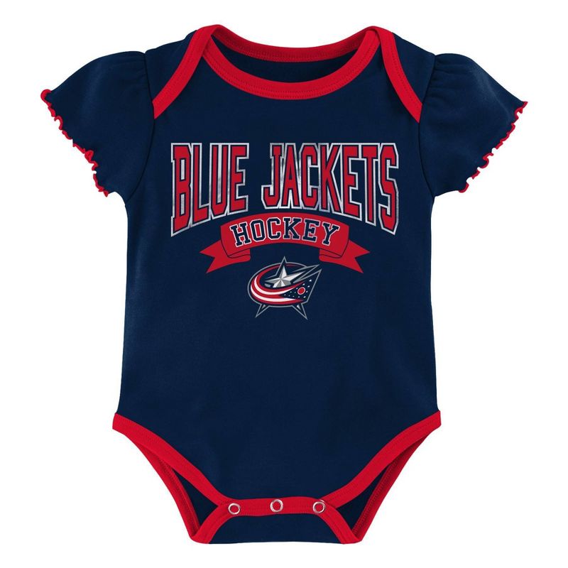 NHL Columbus Blue Jackets Girls' Winning Goal Bodysuit Set 3pk - 3-6M