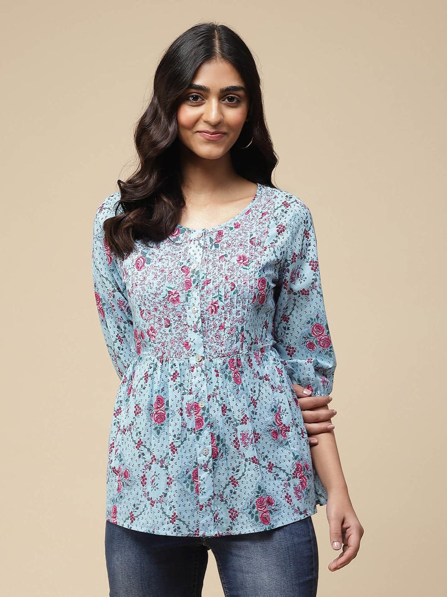 aarke Ritu Kumar Blue Printed Top