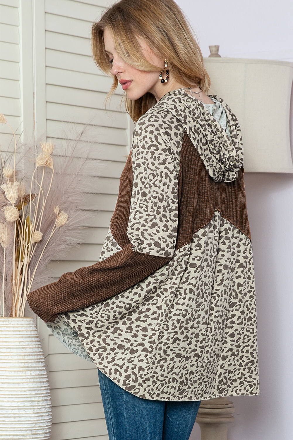 Khaki Plain Drop Shoulder Ribbed Trim Oversized Sweatshirt