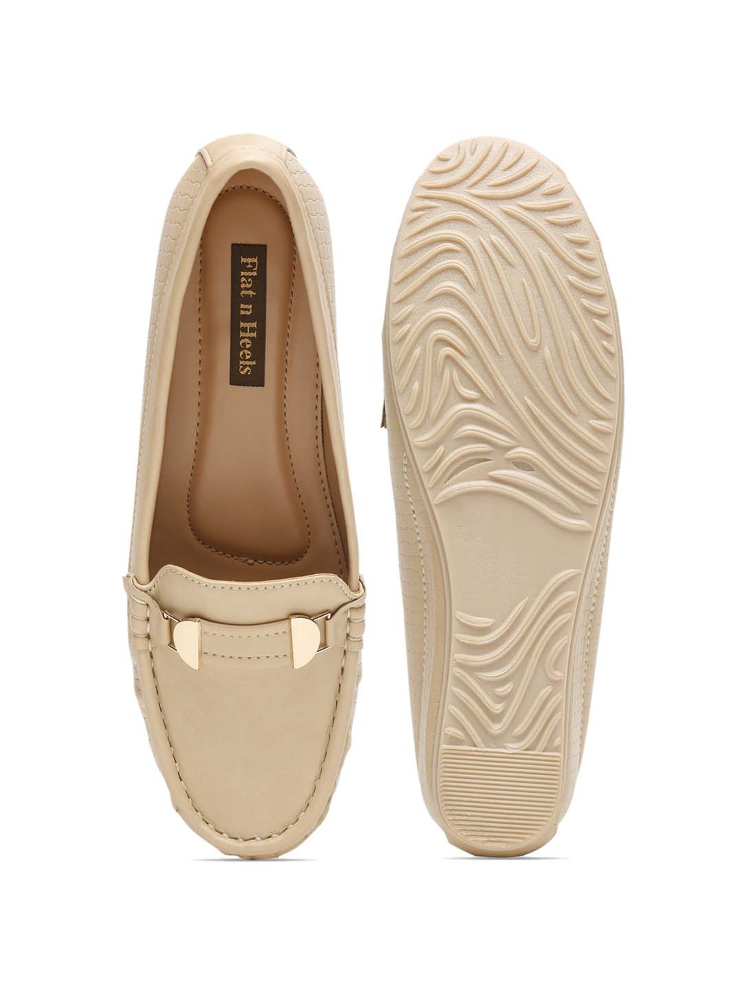 Flat N Heels Women's Beige Wedge Loafers